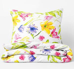Goldea bavlnené posteľné obliečky - akvarelové kvety 140 x 200 a 70 x 90 cm