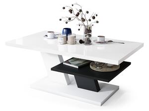 CLIFF biely lesk + čierny - konferenčný stolík, čiernobiely