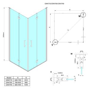 Gelco LORO sprchové dvere skladacie pre rohový vstup 700mm, číre sklo