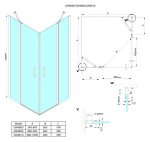 Gelco, LORO obdĺžniková sprchová zástena pre rohový vstup 1000x900 mm, GN4810-03
