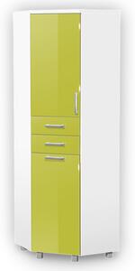 Vysoká kúpeľňová skrinka rohová s košom K35 farba korpusu: Bielý, farba dvierok: Lemon lesk