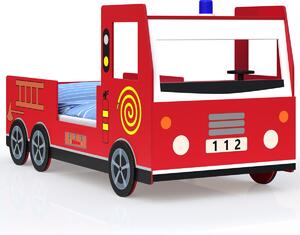 Hasičské auto - detská posteľ 200 x 90 cm červená, Monzana
