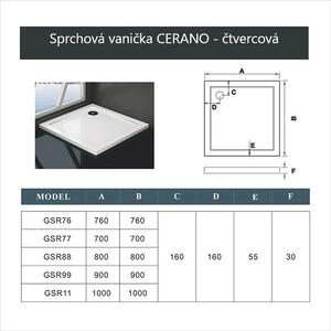 CERANO - Sprchová vanička z liateho mramoru štvorcová Piato - biela matná - 90x90 cm