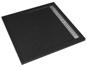 CERANO - Sprchová vanička štvorcová Docia - sifón + nerezový kryt - čierna matná - 80x80 cm