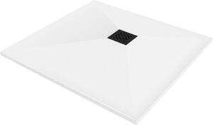 Mexen Stone+, štvorcová vanička z minerálneho kompozitu 100 x 100 cm, biela, čierna krytka, 44101010-B