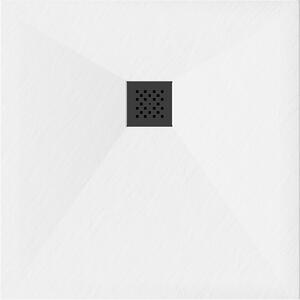 Mexen Stone+, štvorcová vanička z minerálneho kompozitu 70 x 70 cm, biela, čierna krytka, 44107070-B