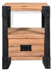 Nočný stolík, masívne akáciové drevo, oceľ, 40x30x54 cm