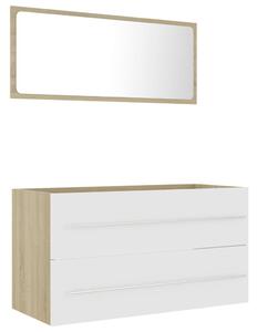 2-dielny set kúpeľňového nábytku biela a dubová drevotrieska