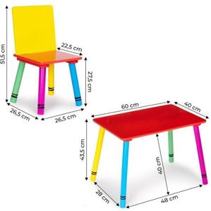 ECOTOYS Detský drevený stolík Color + 2 stoličky