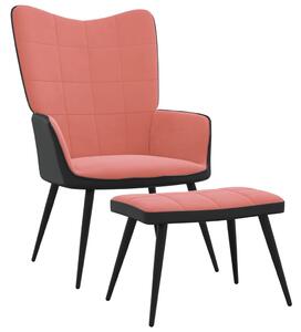 Relaxačné kreslo s podnožkou ružové zamat a PVC