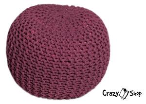 CrazyShop pletený PUF SOLID, vínová