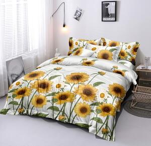 Syntetická bavlnená posteľná bielizeň so slnečnicami Biela