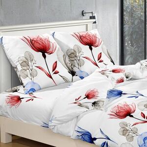 Obliečky zo syntetickej bavlny v bielej farbe s červenými a modrými kvetmi Biela