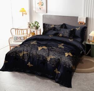 Čierna syntetická bavlnená bielizeň so zlatými motýlikmi Čierna