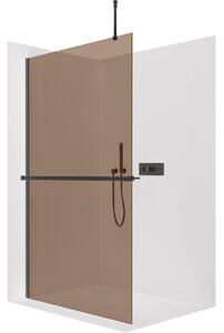 CERANO - Sprchová zástena Walk-in Onyx Top Round Ľ/P - 8 mm - okrúhla vzpera + polička/držiak na uteráky - čierna matná, bronzové sklo - 50x200 cm