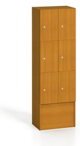 Drevená šatníková skrinka s odkladacími boxami, 6 boxov, 1700 x 600 x 420 mm, cylindrický zámok, čerešňa
