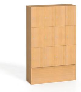 Drevená šatníková skrinka s odkladacími boxami, 12 boxov, 1700 x 1200 x 420 mm, cylindrický zámok, buk