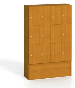 Drevená šatníková skrinka s odkladacími boxami, 12 boxov, 1700 x 1200 x 420 mm, cylindrický zámok, čerešňa