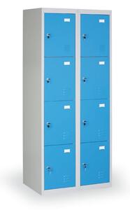 Šatníková skrinka s úložnými boxami, 8 boxov, 1820 x 760 x 500 mm, cylindrický zámok, modré dvere