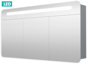 Zrkadlová skriňa 120 cm, 3 dvere, LED osvetlenie, zásuvka+vypínač, IP44 GALPIR120LED