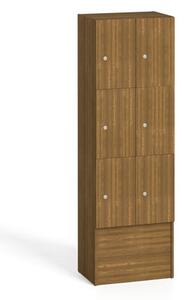 Drevená odkladacia skrinka s úložnými boxami, 6 boxov, 1700 x 600 x 420 mm, cylindrický zámok, orech