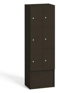 Drevená odkladacia skrinka s úložnými boxami, 6 boxov, 1700 x 600 x 420 mm, cylindrický zámok, wenge