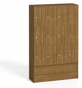 Drevená odkladacia skrinka s úložnými boxami, 12 boxov, 1700 x 1200 x 420 mm, cylindrický zámok, orech