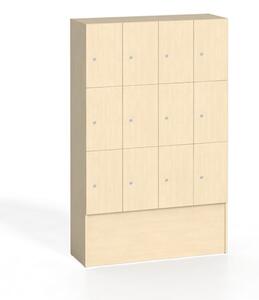 Drevená odkladacia skrinka s úložnými boxami, 12 boxov, 1700 x 1200 x 420 mm, cylindrický zámok, breza