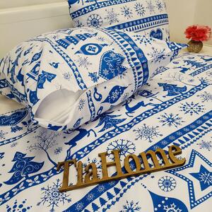 Obliečky bavlnené Vianočné obliečky Sobíky bielo-modré TiaHome - 1x Vankúš 90x70cm, 1x Paplón 140x200cm
