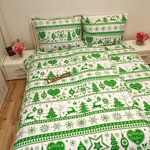 Obliečky bavlnené Vianočné obliečky Christmas zelené TiaHome - 1x Vankúš 90x70cm, 1x Paplón 140x200cm