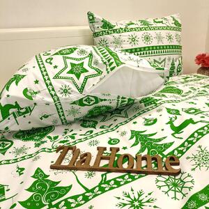 Obliečky bavlnené Vianočné obliečky Christmas zelené TiaHome - 1x Vankúš 90x70cm, 1x Paplón 140x200cm