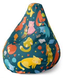 Sablio Sedací vak Pear Mačky s rybkami - 70 x 95 x 15 cm