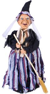 Ježibaba s metlou 50cm (Výzdoba na halloween - bosorka na baterky s výškou 50cm)