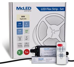 McLED LED páska - sada 1 m + Prijímač Nano IP67, 240 LED/m, WW, 6 W/m, DC 24V, 500 lm/m, CRI90, IP67, 10 mm, vodič 3 m ML-126.034.90.S01002