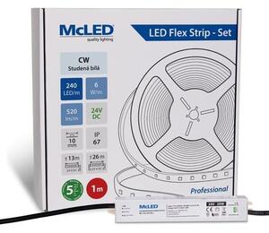 McLED LED páska - sada 1 m, 240 LED/m, CW, 6 W/m, DC 24V, 520 lm/m, CRI90, IP67, 10 mm, vodič 3 m ML-126.032.90.S01001