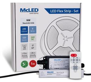 McLED LED páska - sada 1 m + Prijímač Nano IP67, 240 LED/m, NW, 6 W/m, DC 24V, 520 lm/m, CRI90, IP67, 10 mm, vodič 3 m ML-126.033.90.S01002