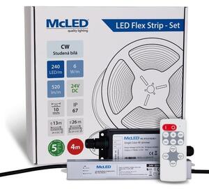 McLED LED páska - sada 4 m + Prijímač Nano IP67, 240 LED/m, CW, 6 W/m, DC 24V, 520 lm/m, CRI90, IP67, 10 mm, vodič 3 m ML-126.032.90.S04002