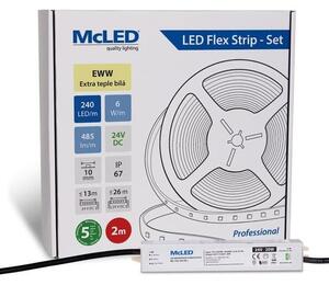 McLED LED páska - sada 2 m, 240 LED/m, EWW, 6 W/m, DC 24V, 485 lm/m, CRI90, IP67, 10 mm, vodič 3 m ML-126.035.90.S02001