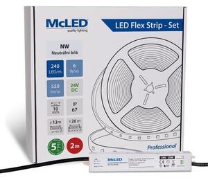 McLED LED páska - sada 2 m, 240 LED/m, NW, 6 W/m, DC 24V, 520 lm/m, CRI90, IP67, 10 mm, vodič 3 m ML-126.033.90.S02001