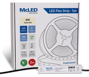 McLED LED páska - sada 2 m, 240 LED/m, WW, 6 W/m, DC 24V, 500 lm/m, CRI90, IP67, 10 mm, vodič 3 m ML-126.034.90.S02001