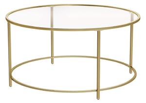 Sklenený konferenčný stolík, okrúhly stolík, farba zlatá | VASAGLE