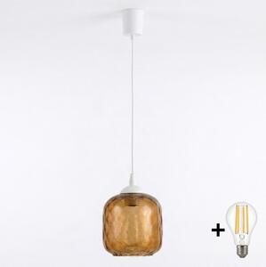 Brilagi - LED luster na lanku R GLASS 1xE27/60W/230V pr. 14 cm biela/dymovo-hnedá