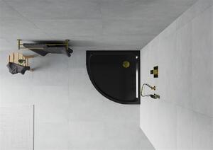 Mexen SLIM - Štvrťkruhová sprchová vanička 90x90x5cm + zlatý sifón, čierna, 41709090G