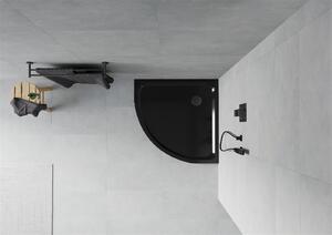 Mexen SLIM - Štvrťkruhová sprchová vanička 70x70x5cm + čierny sifón, čierna, 41707070B