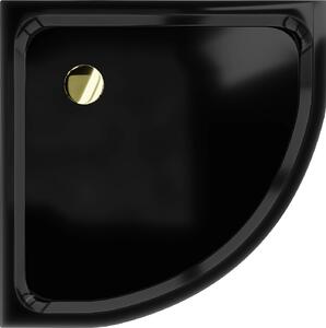 MEXEN - Sprchová vanička, štvrťkruhová, Slim 80x80 cm - čierna, sifón - zlatá - 41708080G