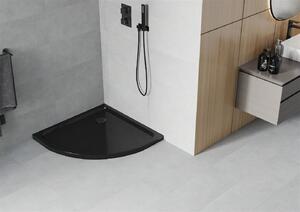 Mexen SLIM - Štvrťkruhová sprchová vanička 90x90x5cm + čierny sifón, čierna, 41709090B