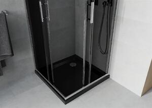 Mexen Rio, štvorcový sprchovací kút s posuvnými dverami 70 (dvere) x 70 (dvere) x 190 cm, 5mm šedé sklo, chrómový profil + čierna sprchová vanička SLIM, 860-070-070-01-40-4070