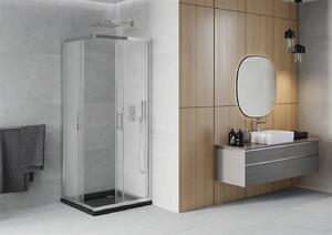 Mexen Rio, štvorcový sprchovací kút s posuvnými dverami 70 (dvere) x 70 (dvere) x 190 cm, 5mm sklo námraza, chrómový profil + čierna sprchová vanička SLIM, 860-070-070-01-30-4070