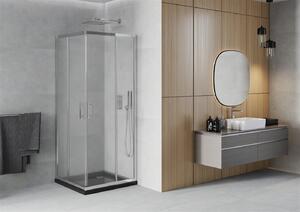 Mexen Rio, štvorcový sprchovací kút s posuvnými dverami 80 x 80 cm, 5mm šedé sklo, chrómový profil + čierna sprchová vanička Rio, 860-080-080-01-30-4070