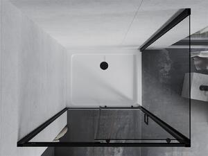 Mexen APIA, sprchový kút s posuvnými dverami 90 (dvere) x 70 (stena) cm, 5mm číre sklo, čierny profil + biela sprchová vanička, 840-090-070-70-00-4010B